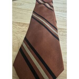 Sir Shoppe Vintage Mens Necktie 3.5" Rusty Orange Cream And Black Stripes EUC